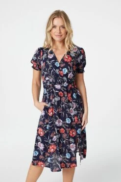 Floral Short Sleeve Dress -Hallmark Style D160396 NAVY 3