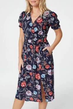 Floral Short Sleeve Dress -Hallmark Style D160396 NAVY 5