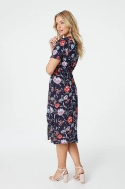 Floral Short Sleeve Dress -Hallmark Style D160396 NAVY 6