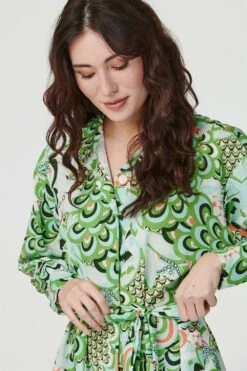 Retro Floral Mini Shirt Dress -Hallmark Style D160608 MULTI GREEN 10