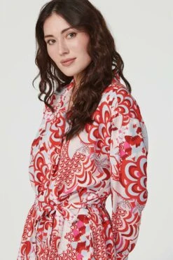 Retro Floral Mini Shirt Dress -Hallmark Style D160608 MULTI RED 10