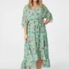 Floral 3/4 Sleeve Midi Wrap Dress -Hallmark Style D160871 GREEN 1