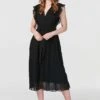 Pleated Tie Waist Midi Dress -Hallmark Style D160928 BLACK 1