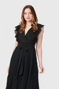 Pleated Tie Waist Midi Dress -Hallmark Style D160928 BLACK 2