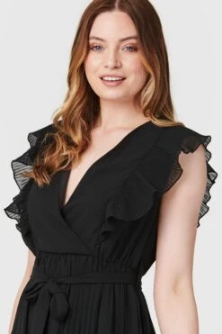 Pleated Tie Waist Midi Dress -Hallmark Style D160928 BLACK 3