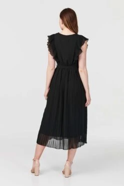 Pleated Tie Waist Midi Dress -Hallmark Style D160928 BLACK 4