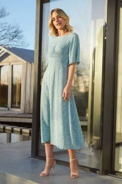 Ditsy Floral Flared Sleeve Midi Dress -Hallmark Style D1609752