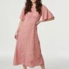 Ditsy Floral Flared Sleeve Midi Dress -Hallmark Style D160975 CORAL 2
