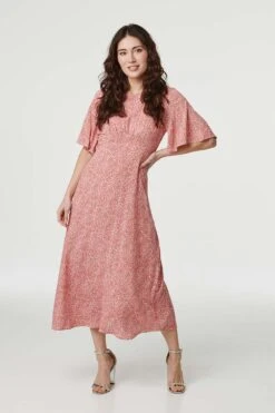 Ditsy Floral Flared Sleeve Midi Dress