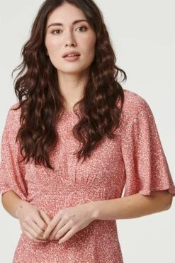 Ditsy Floral Flared Sleeve Midi Dress -Hallmark Style D160975 CORAL 5