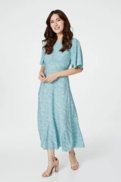 Ditsy Floral Flared Sleeve Midi Dress -Hallmark Style D160975 SAGE 1