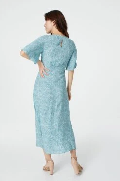 Ditsy Floral Flared Sleeve Midi Dress -Hallmark Style D160975 SAGE 4