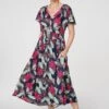 Leaf PrintMidi Skater Dress -Hallmark Style D160986 NAVY 1