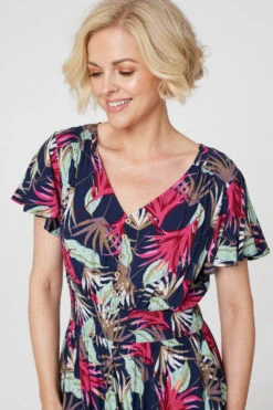 Leaf PrintMidi Skater Dress -Hallmark Style D160986 NAVY 4