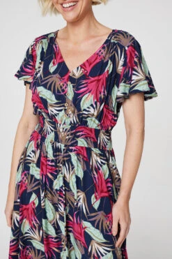 Leaf PrintMidi Skater Dress -Hallmark Style D160986 NAVY 5