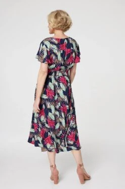 Leaf PrintMidi Skater Dress -Hallmark Style D160986 NAVY 7