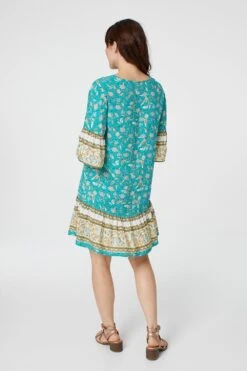 Vintage Floral Smock Dress -Hallmark Style D161020 GREEN 4