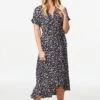 Floral Short Sleeve Wrap Dress -Hallmark Style D161251 NAVY 2