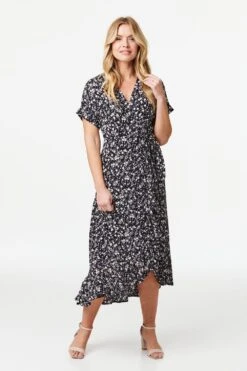 Floral Short Sleeve Wrap Dress