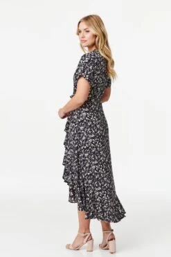 Floral Short Sleeve Wrap Dress -Hallmark Style D161251 NAVY 3