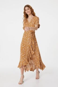 Floral Short Sleeve Wrap Dress -Hallmark Style D161251 YELLOW 1
