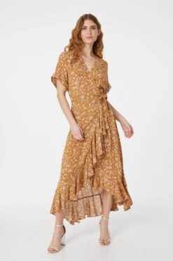 Floral Short Sleeve Wrap Dress -Hallmark Style D161251 YELLOW 2