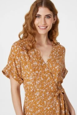 Floral Short Sleeve Wrap Dress -Hallmark Style D161251 YELLOW 4