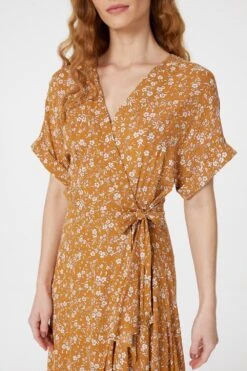 Floral Short Sleeve Wrap Dress -Hallmark Style D161251 YELLOW 5