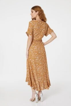 Floral Short Sleeve Wrap Dress -Hallmark Style D161251 YELLOW 6