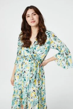 Floral 3/4 Sleeve Wrap Dress -Hallmark Style D161264 MINT 2