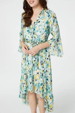 Floral 3/4 Sleeve Wrap Dress -Hallmark Style D161264 MINT 3
