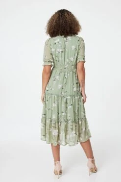 Floral Tie Front Midi Tea Dress -Hallmark Style D161662 SAGE 5