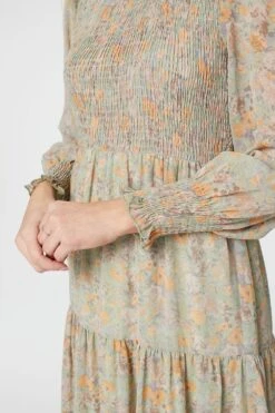 Vintage Floral Shirred Midi Dress -Hallmark Style D162109 SAGE 10