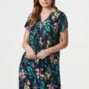 Tropical Print V-Neck Tunic Dress -Hallmark Style D162208 BLUE 3