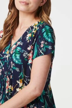 Tropical Print V-Neck Tunic Dress -Hallmark Style D162208 BLUE 5