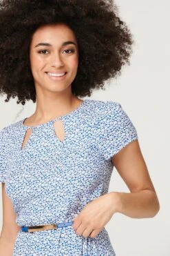 Ditsy Floral Cut Out Short Dress -Hallmark Style D162271 BLUE 4