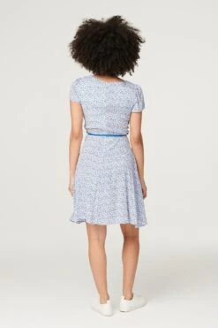 Ditsy Floral Cut Out Short Dress -Hallmark Style D162271 BLUE 5