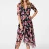 Floral Wrap Front Mesh Midi Dress -Hallmark Style D162272 MULTI ORANGE 2