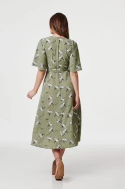 Bird Print Midi Wrap Dress -Hallmark Style D162389 SAGE 3