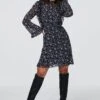 Floral Frilled Sleeve Skater Dress -Hallmark Style D163083 NAVY 1