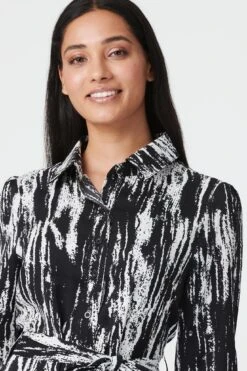 Abstract V-Neck A-Line Midi Dress -Hallmark Style D163084 BLACK AND WHITE 4