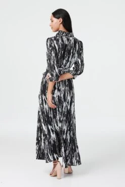 Abstract V-Neck A-Line Midi Dress -Hallmark Style D163084 BLACK AND WHITE 5