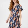 Floral Knee Length Wrap Dress 1 Floral Knee Length Wrap Dress -Hallmark Style D163093 MULTI NAVY 3