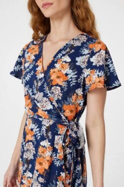 Floral Knee Length Wrap Dress -Hallmark Style D163093 MULTI NAVY 4