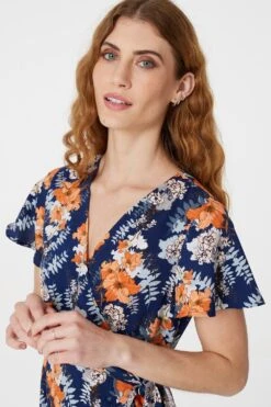 Floral Knee Length Wrap Dress -Hallmark Style D163093 MULTI NAVY 5
