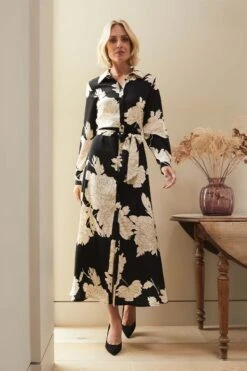 Monochrome Floral Shirt Dress -Hallmark Style D1630971