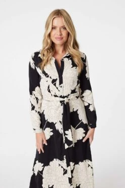 Monochrome Floral Shirt Dress -Hallmark Style D163097 CREAM 5