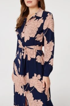 Monochrome Floral Shirt Dress -Hallmark Style D163097 MULTIPINK 5