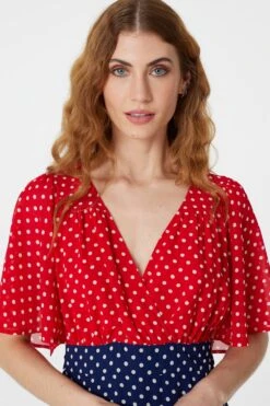 Polka Dot Flared Sleeve Maxi Dress -Hallmark Style D163163 MULTI RED 4