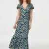 Floral Frilled Sleeve Maxi Dress -Hallmark Style D163257 MULTI BLUE 1